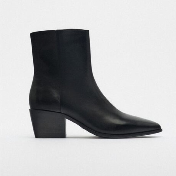 Zara Block Heel Leather Ankle Boots - Picture 2 of 8